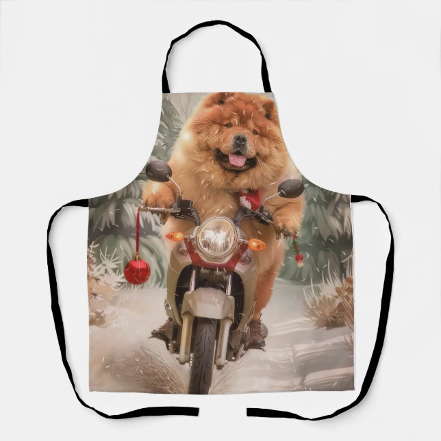 Chow Chow Dog Riding Motorcycle Christmas Apron (Front)