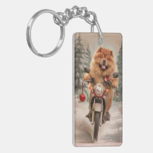 Chow Chow Dog Riding Motorcycle Christmas Keychain