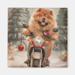 Chow Chow Dog Riding Motorcycle Christmas Magnet