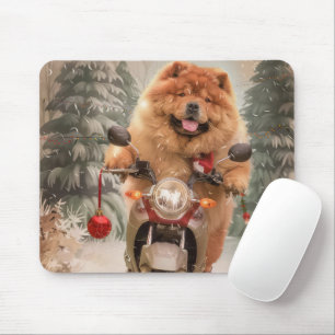 Chow Chow Dog Riding Motorcycle Christmas Mouse Pad