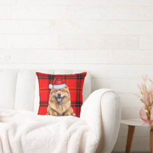 Chow Chow Dog Santa Plaid Christmas Holiday Throw Pillow