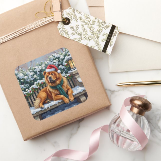 Chow Chow Dog Serene Winter Garden Christmas Art Square Sticker (Gifting)