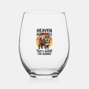 Chow Chow Dog Shirt Heaven Tribute Vintage Engravi Stemless Wine Glass