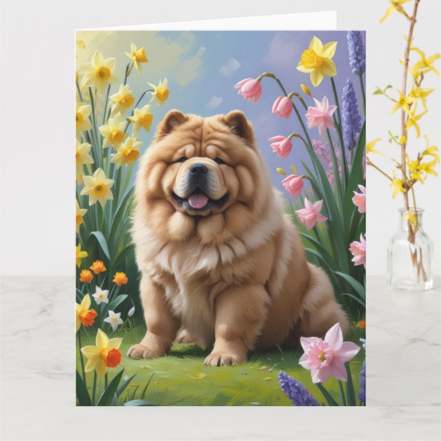 Chow Chow Dog Spring Flowers Painting  Card (Yellow Flower)