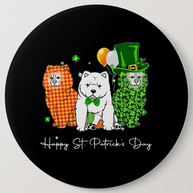 Chow Chow Dog St. Patricks Day Cute Shamrock 226 6 Inch Round Button (Front)