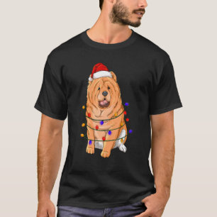 Chow Chow Dog Wearing Christmas Hat Lights T-Shirt