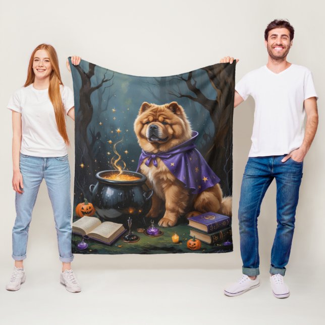 Chow Chow Dog Whimsical Halloween Painting Fleece Blanket (In Situ)
