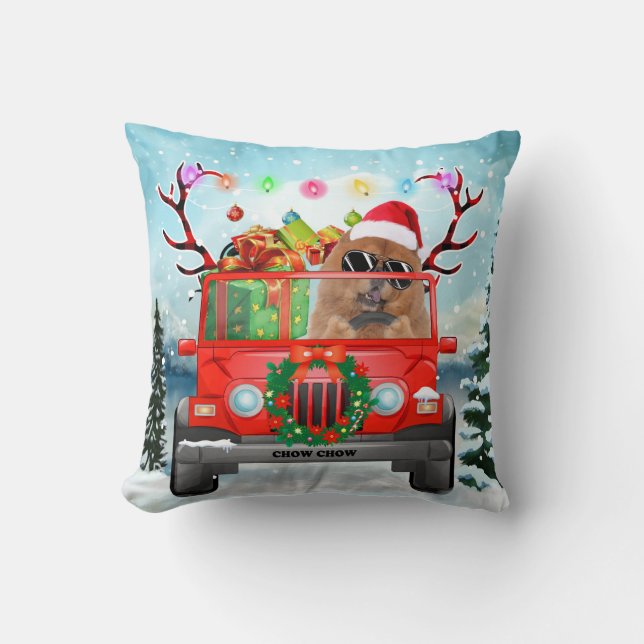 Chow Chow dog with Christmas gifts Throw Pillow (Front)