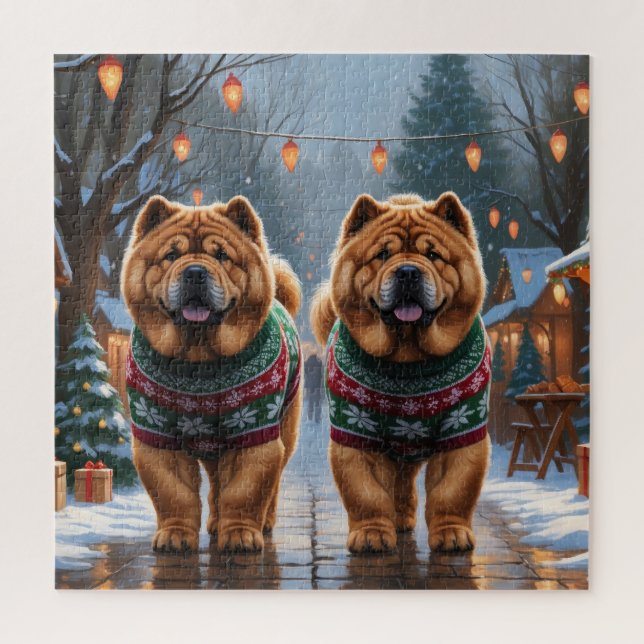 Chow Chow Dogs Christmas Snow Holiday  Jigsaw Puzzle (Vertical)