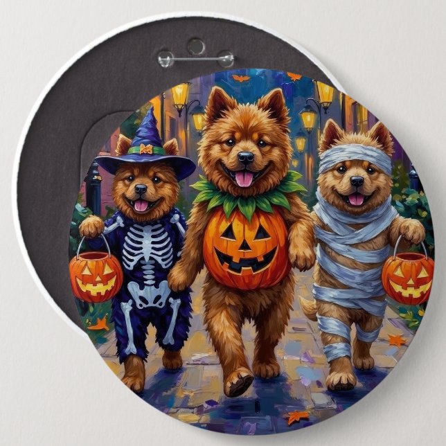 Chow Chow Dogs Trick-or-Treating Halloween Costume 6 Inch Round Button (Front & Back)