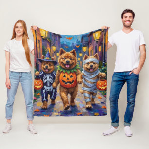 Chow Chow Dogs Trick-or-Treating Halloween Costume Fleece Blanket