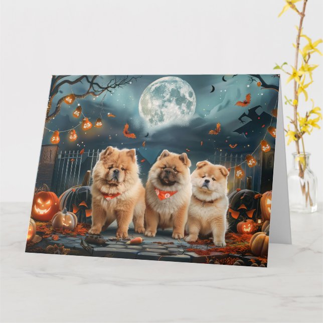 Chow Chow Halloween Spooky Card (Yellow Flower)