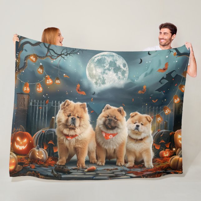 Chow Chow Halloween Spooky Fleece Blanket (In Situ)