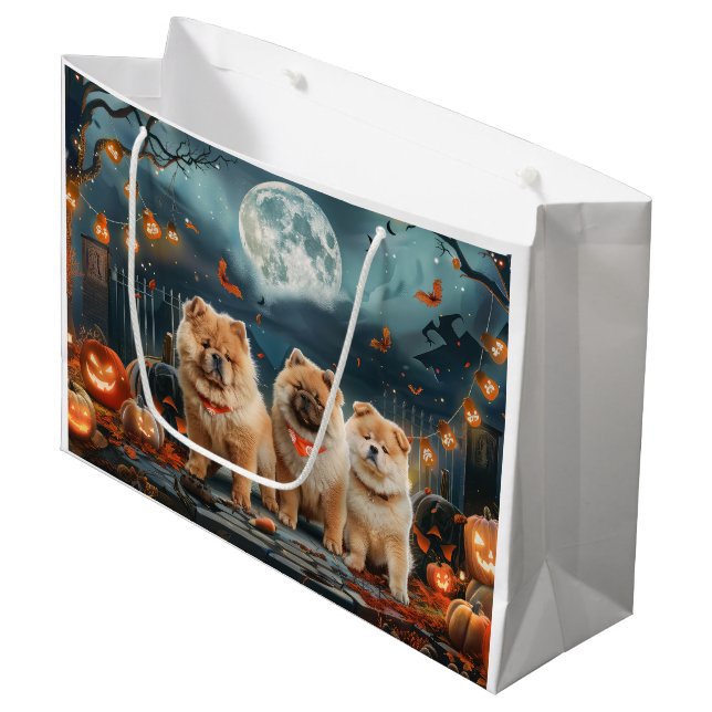 Chow Chow Halloween Spooky Large Gift Bag (Front Angled)