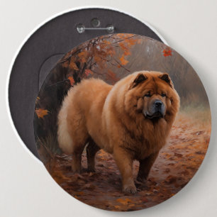 Chow Chow in Autumn Leaves Fall Inspire  6 Inch Round Button