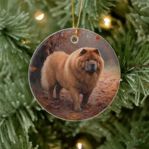 Chow Chow in Autumn Leaves Fall Inspire Ceramic Ornament