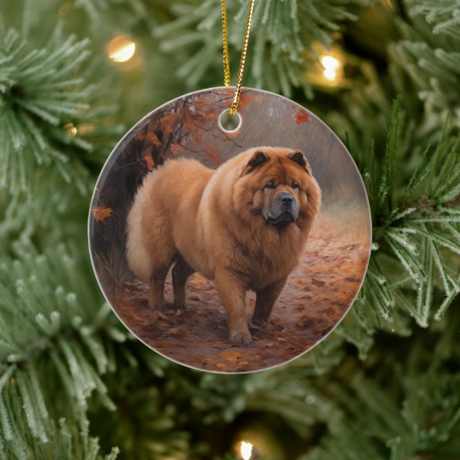 Chow Chow in Autumn Leaves Fall Inspire  Ceramic Ornament (Tree)