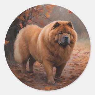 Chow Chow in Autumn Leaves Fall Inspire  Classic Round Sticker