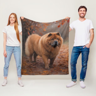 Chow Chow in Autumn Leaves Fall Inspire  Fleece Blanket