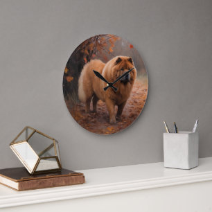 Chow Chow in Autumn Leaves Fall Inspire  Large Clock
