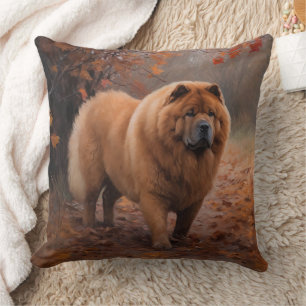 Chow Chow in Autumn Leaves Fall Inspire  Throw Pillow