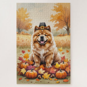 Chow Chow In Autumn Leaves Thanksgiving Art Jigsaw Puzzle
