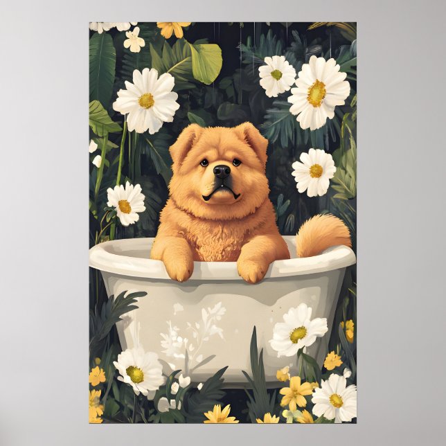 Chow Chow In Bathtub Poster, Funny Dog Poster (Front)