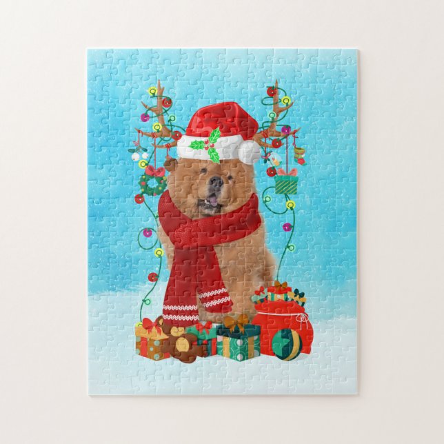 Chow Chow in snow with Christmas gifts  Jigsaw Puzzle (Vertical)