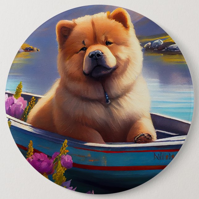 Chow Chow on a Paddle: A Scenic Adventure 6 Inch Round Button (Front)