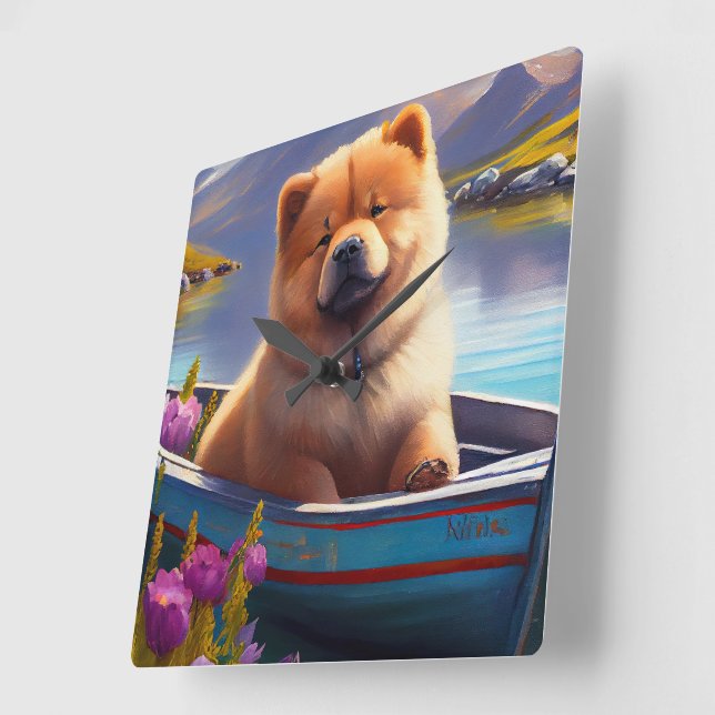 Chow Chow on a Paddle: A Scenic Adventure Square Wall Clock (Angle)