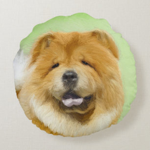 Chow Chow Painting - Cute Original Dog Art Round Pillow