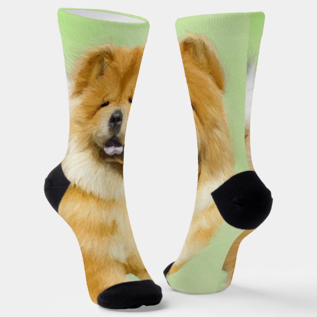 Chow Chow Painting - Cute Original Dog Art Socks (Angled)