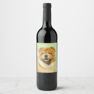 Chow Chow Painting - Cute Original Dog Art Wine Label