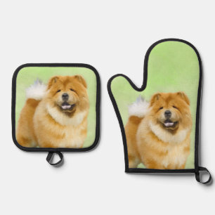 Chow Chow Painting Red Rough Cute Original Dog Art Oven Mitt & Pot Holder Set