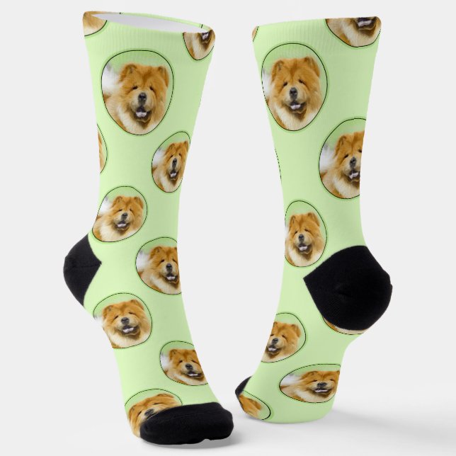 Chow Chow Painting Red Rough Cute Original Dog Art Socks (Angled)