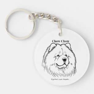 Chow Chow Portrait Black Line Illustration Keychain