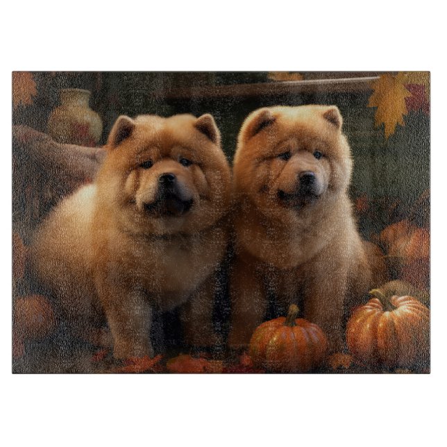 Chow Chow Puppy Autumn Delight Pumpkin Cutting Board (Front)