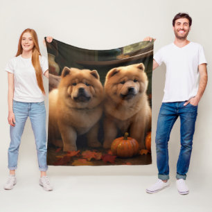 Chow Chow Puppy Autumn Delight Pumpkin Fleece Blanket