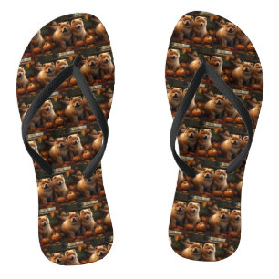 Chow Chow Puppy Autumn Delight Pumpkin Flip Flops