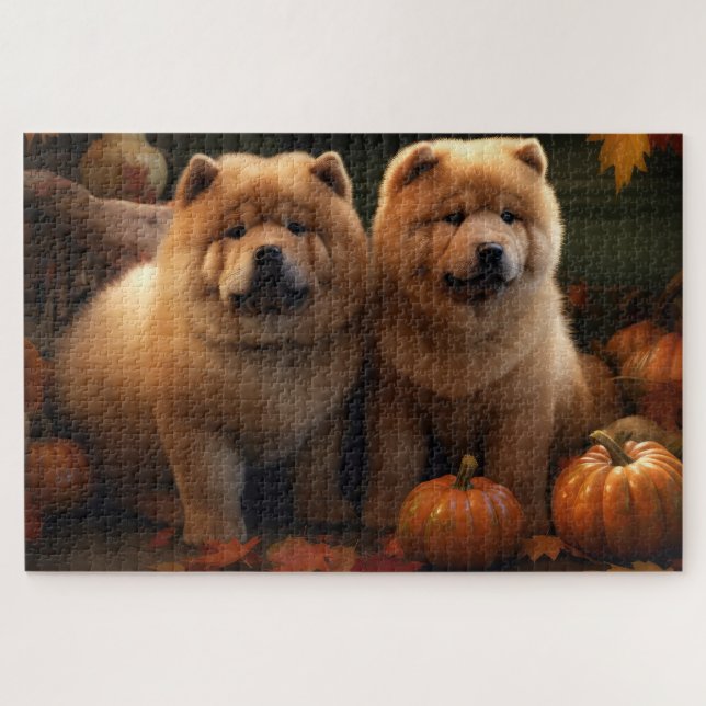 Chow Chow Puppy Autumn Delight Pumpkin Jigsaw Puzzle (Horizontal)