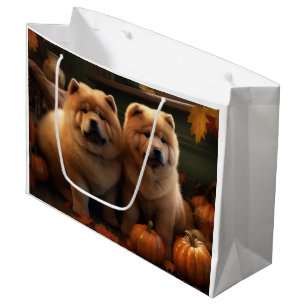 Chow Chow Puppy Autumn Delight Pumpkin Large Gift Bag