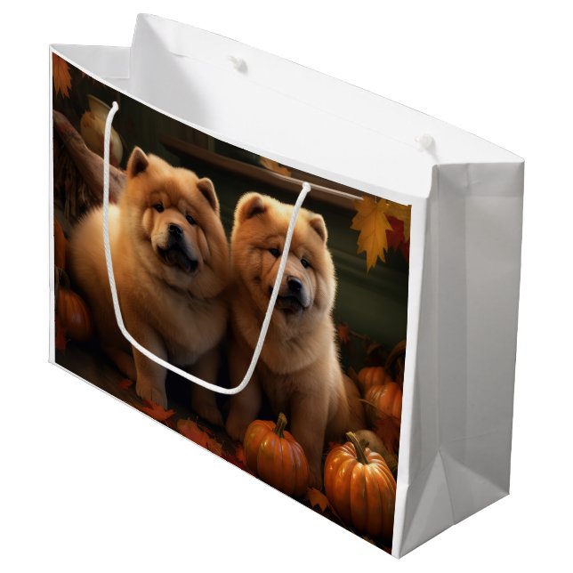 Chow Chow Puppy Autumn Delight Pumpkin Large Gift Bag (Front Angled)
