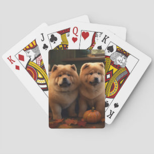 Chow Chow Puppy Autumn Delight Pumpkin Playing Cards