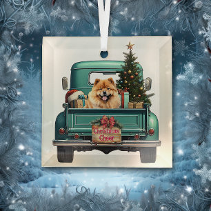 Chow Chow Retro Truck Christmas Glass Ornament