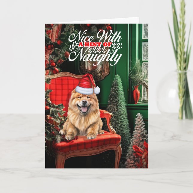 Chow Chow Santa Christmas Dog Naughty or Nice Holiday Card (Front)