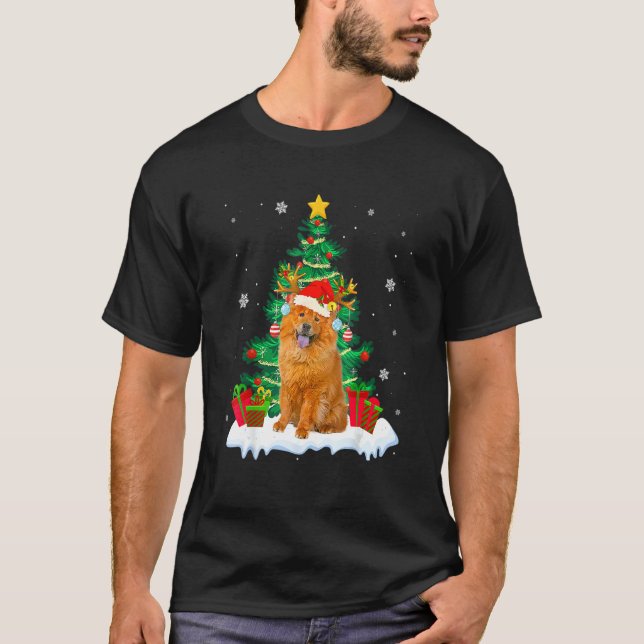 Chow Chow Santa Christmas Tree Light Pajama Dog Xm T-Shirt (Front)