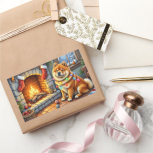 Chow Chow Sitting Fireplace with Christmas Lights Sticker