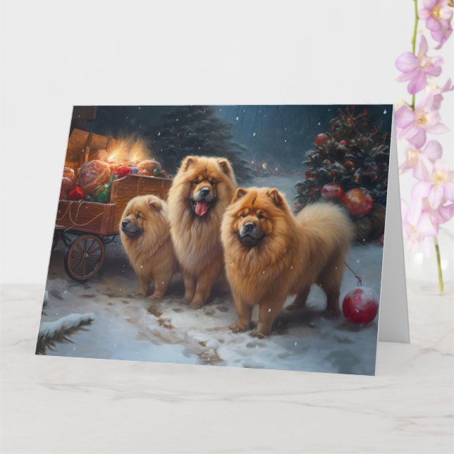 Chow Chow Snowy Sleigh Christmas Decor Card (Orchid)