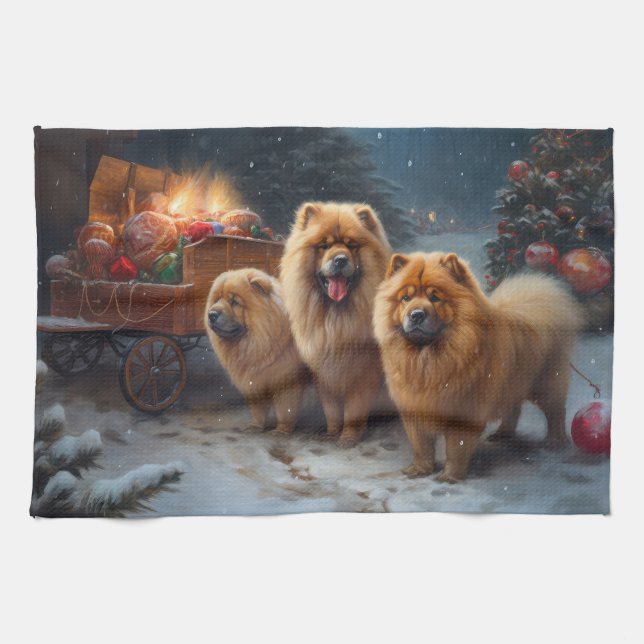 Chow Chow Snowy Sleigh Christmas Decor Kitchen Towel (Horizontal)
