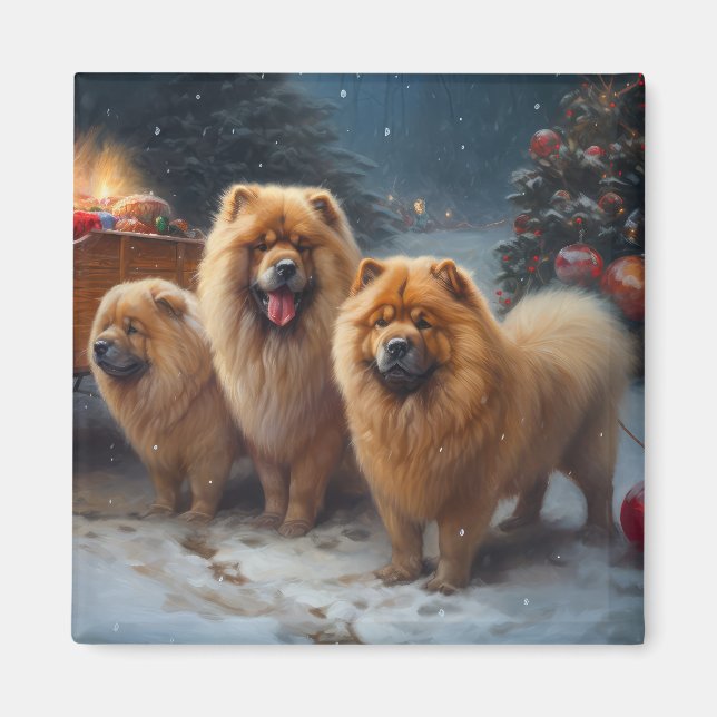 Chow Chow Snowy Sleigh Christmas Decor Magnet (Front)
